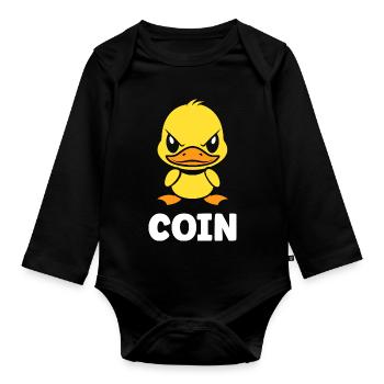 Yellow Duck Mascot Coin - Organic Longsleeve Baby Bodysuit - black - Front