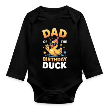 Dad Birthday Duck Party - Organic Longsleeve Baby Bodysuit - black - Front