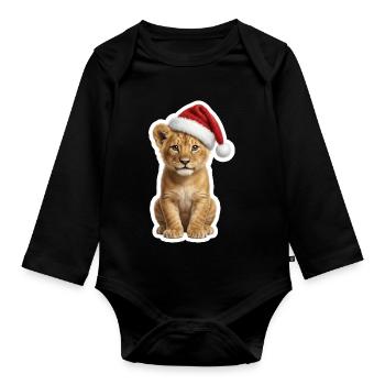 Un petit lion sauvage fête Noël - Body Bébé bio manches longues - noir - Devant
