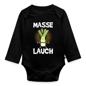 Haltérophile MASS LEEK Gym Drôle - Body Bébé bio manches longues - noir - Devant