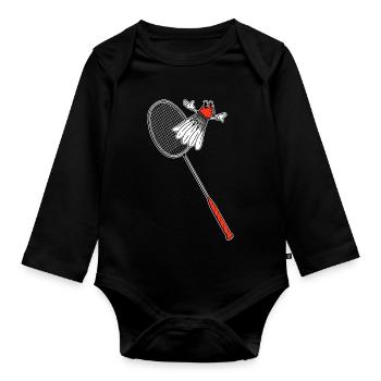 Raquet de badminton volant volant vintage - Body Bébé bio manches longues - noir - Devant