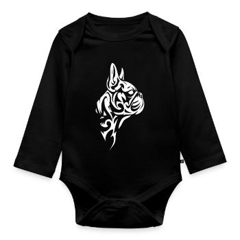 Tatouage tribal du bouledogue français - Body Bébé bio manches longues - noir - Devant