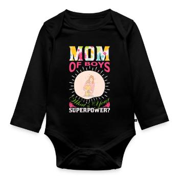 Jungen-Mama-Superkraft lustiges Muttertagsgeschenk - Baby Bio-Langarm-Body - Schwarz - Vorne