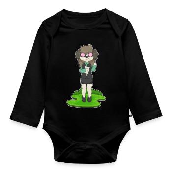 Hund Sekretärin Brille Büro - Baby Bio-Langarm-Body - Schwarz - Vorne
