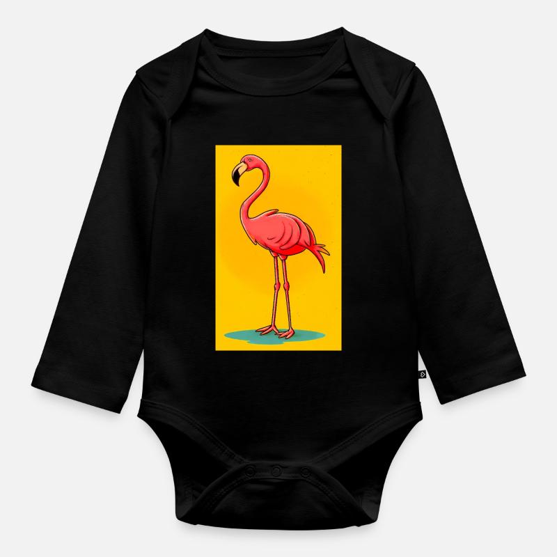 Flamingo - Baby Bio-Langarm-Body - Schwarz
