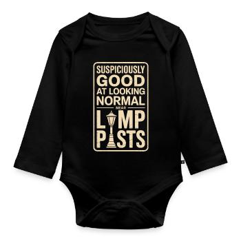 Normal an Laternen aussehen | Geocaching Humor - Baby Bio-Langarm-Body - Schwarz - Vorne