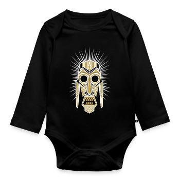 Tribal Geometric Mask White Gold Solar Totem - Organic Longsleeve Baby Bodysuit - black - Front