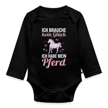 Reiten Pferdeliebhaber Reiterhof Pferde - Baby Bio-Langarm-Body - Schwarz - Vorne