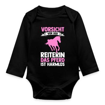 Reiten Pferdeliebhaber Reiterhof Pferde - Baby Bio-Langarm-Body - Schwarz - Vorne