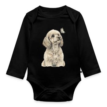 Poodle with Butterfly Dog Goldendoodle - Organic Longsleeve Baby Bodysuit - black - Front