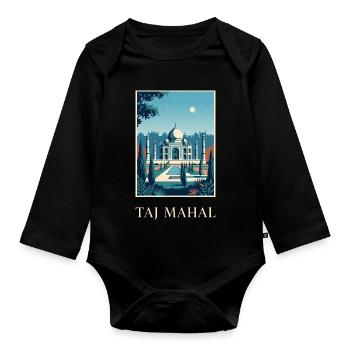 Taj Mahal Moonlit Garden Indian Travel - Organic Longsleeve Baby Bodysuit - black - Front