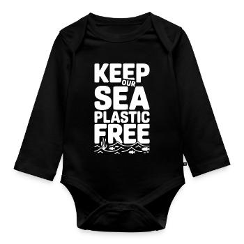 Keep Our Sea Plastic Free - Organic Longsleeve Baby Bodysuit - black - Front