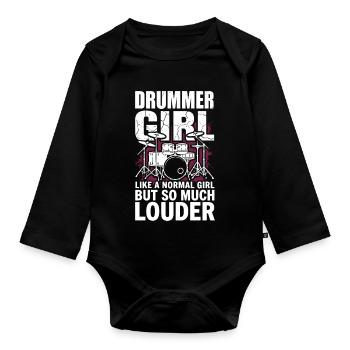 Batteur Fille Batteur Drum Rock Groupe - Body Bébé bio manches longues - noir - Devant