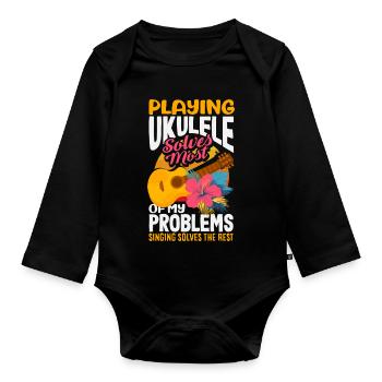Ne me force pas à utiliser ma voix de ukulélé, musicien hawaïen - Body Bébé bio manches longues - noir - Devant