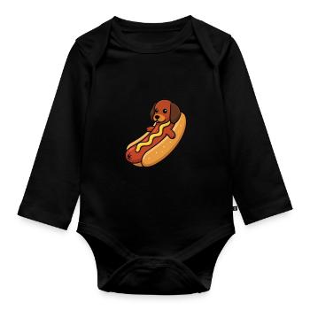 Dackel-Hotdog - Baby Bio-Langarm-Body - Schwarz - Vorne