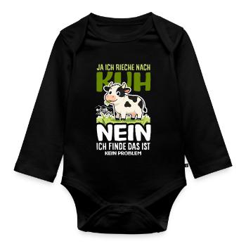 Ja Ich Rieche Nach Kuh Bauer Landwirt Spruch - Baby Bio-Langarm-Body - Schwarz - Vorne