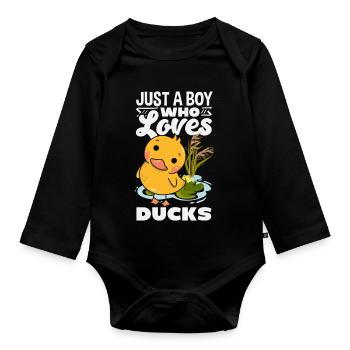Motifs drôles de canards Citons amoureux de canards - Body Bébé bio manches longues - noir - Devant