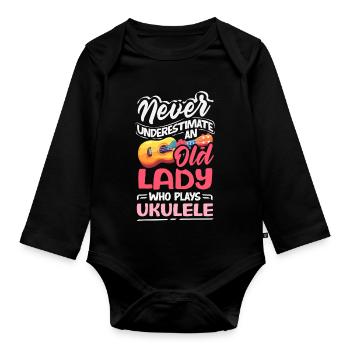Funny Ukulele Designs and Sayings - Organic Longsleeve Baby Bodysuit - black - Front
