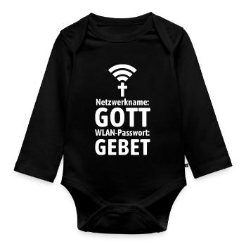 Verbinde dich mit Gott - Gebet WLAN - Baby Bio-Langarm-Body - Schwarz - Vorne