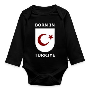 Born in Türkiye Shield - Baby Bio-Langarm-Body - Schwarz - Vorne