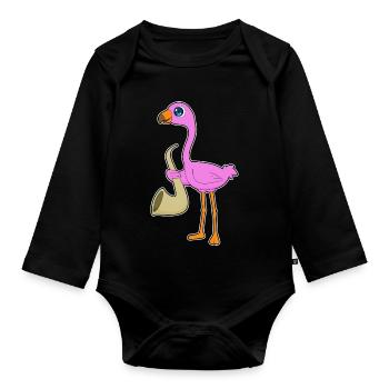 Flamingo Musiker Saxophon Musik - Baby Bio-Langarm-Body - Schwarz - Vorne
