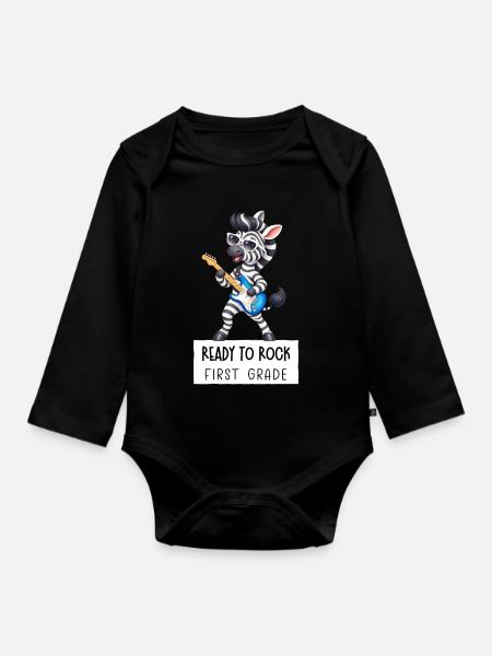 Ready to Rock First Grade – Zebra Einschulung - Baby Bio-Langarm-Body - Schwarz