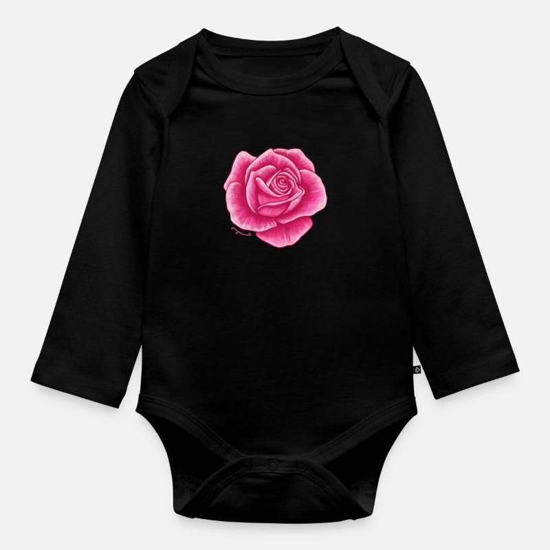 Rose rose rouge - Body Bébé bio manches longues - noir
