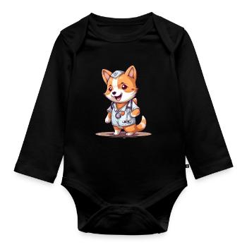 japanisch Hund Shiba Inu Arzt Pfleger - Baby Bio-Langarm-Body - Schwarz - Vorne