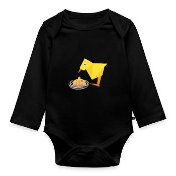 Bird's nest origami chick hatching chicken - Organic Longsleeve Baby Bodysuit - black - Front