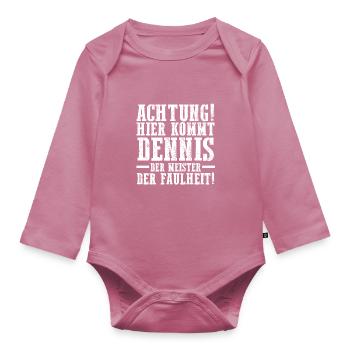 First name Dennis - Organic Longsleeve Baby Bodysuit - mauve - Front