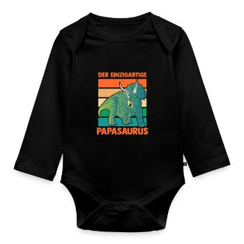 Papa Vater Dino Dinosaurier Papasaurus - Baby Bio-Langarm-Body - Schwarz - Vorne