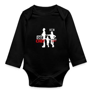 Dad Father Two Children Daughters - Organic Longsleeve Baby Bodysuit - black - Front