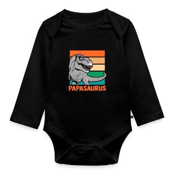Papa Vater Dino Dinosaurier Papasaurus - Baby Bio-Langarm-Body - Schwarz - Vorne
