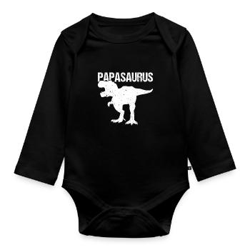 Papa Vater Dino Dinosaurier Papasaurus - Baby Bio-Langarm-Body - Schwarz - Vorne