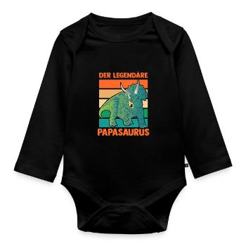 Papa Vater Dino Dinosaurier Papasaurus - Baby Bio-Langarm-Body - Schwarz - Vorne