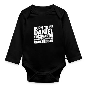 Prénom Daniel - Body Bébé bio manches longues - noir - Devant