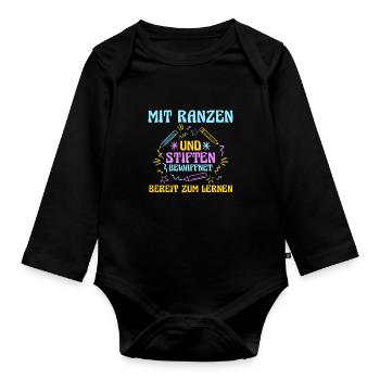Kita Abgänger Schulanfang Schulkind Dino Einschulu - Baby Bio-Langarm-Body - Schwarz - Vorne