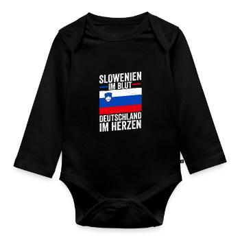 Slowenen Deutschland Deutsch Slowenien - Baby Bio-Langarm-Body - Schwarz - Vorne