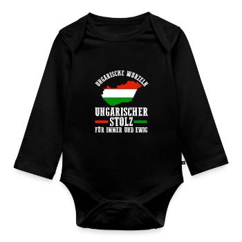 Ungar Ungarisch Ungarn - Baby Bio-Langarm-Body - Schwarz - Vorne