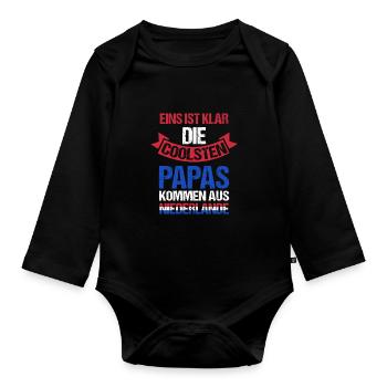 Hollande Papa Père Fête des Pères Néerlandais Néerlandais - Body Bébé bio manches longues - noir - Devant