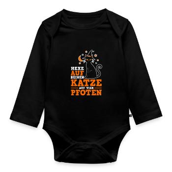 Chat Sorcière Halloween Costume Halloween - Body Bébé bio manches longues - noir - Devant