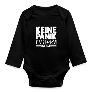 First name Vanessa - Organic Longsleeve Baby Bodysuit - black - Front