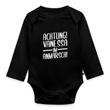 First name Vanessa - Organic Longsleeve Baby Bodysuit - black - Front