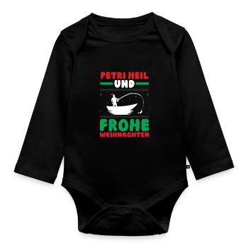 Santa Claus Fishing Christmas Party Christmas - Organic Longsleeve Baby Bodysuit - black - Front