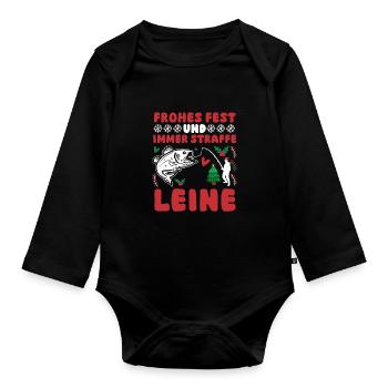Santa Claus Fishing Christmas Party Christmas - Organic Longsleeve Baby Bodysuit - black - Front