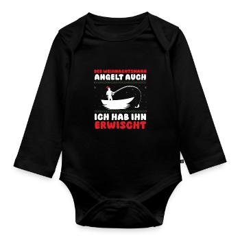 Santa Claus Fishing Christmas Party Christmas - Organic Longsleeve Baby Bodysuit - black - Front