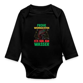 Santa Claus Fishing Christmas Party Christmas - Organic Longsleeve Baby Bodysuit - black - Front