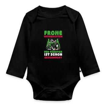Santa Claus Tractor Christmas Party Farmer Landwi - Organic Longsleeve Baby Bodysuit - black - Front