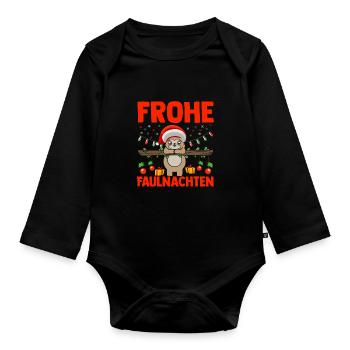 Weihnachtsmann Weihnachtsfest Faultier - Baby Bio-Langarm-Body - Schwarz - Vorne