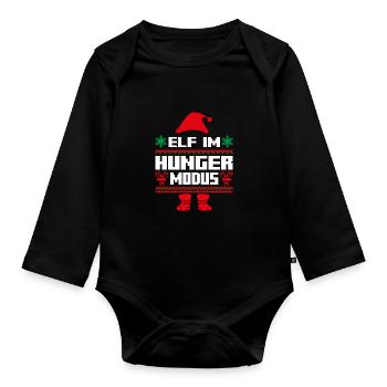 Elfe de Noël Noël Père Noël Faim El - Body Bébé bio manches longues - noir - Devant